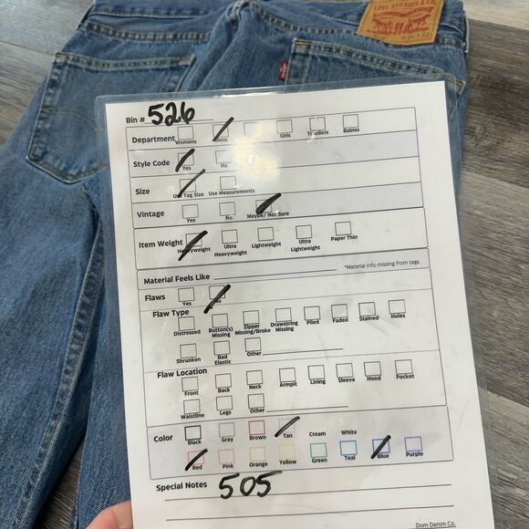 Levis 505 Red Tab Mid Wash Blue Mens 34x32 Regular Fit Straight Leg Denim Jeans - Picture 8 of 11